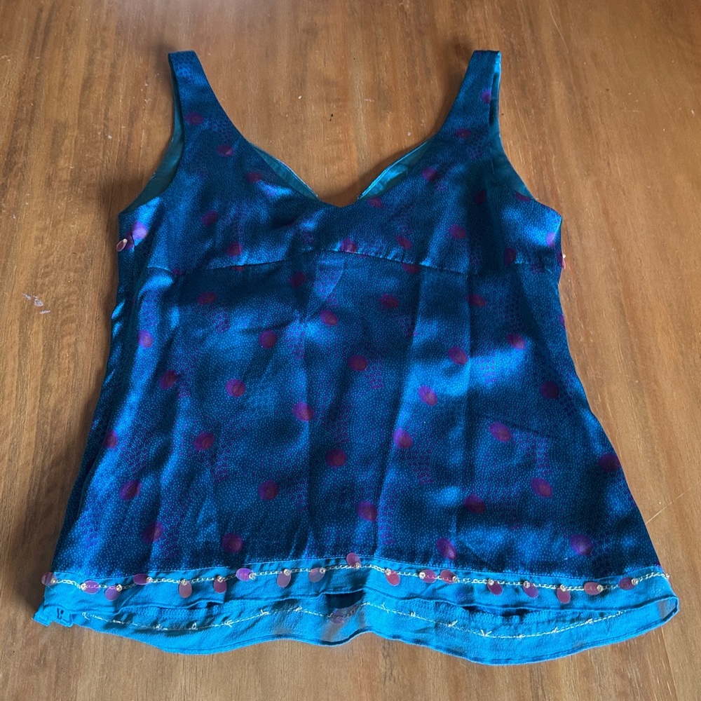 Vintage Laundry By Shelli Segal Blue tank with pink Accents medium side zip silk - Picture 6 of 9
